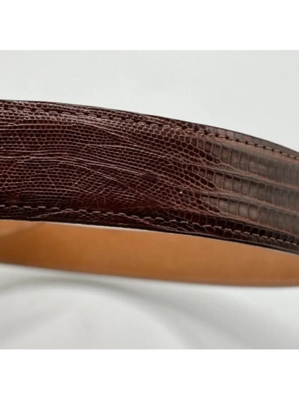 Pat Areias Vintage Genuine Lizard Brown Waist Belt Strap Unisex Size 28 USA